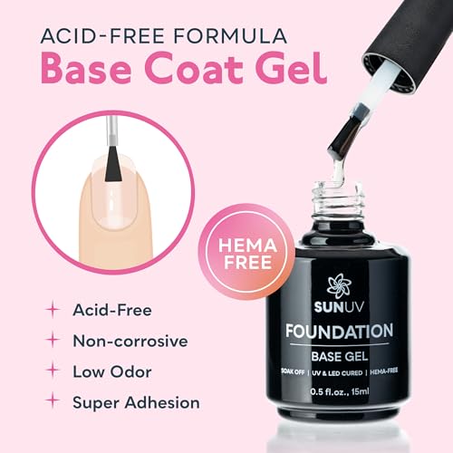 SUNUV 48W UV Light for Nails, 15ml Top and Base Coat Gel Polish Set Home and Salon Use SUN2C Purple