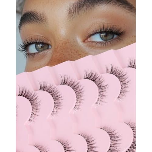 Onlyall Short Natural Eyelashes Natural Fake Lashes Clear Band Lashes False Eyelashes Wispy Lashes Natural Eyelashes 12mm Lashes H24