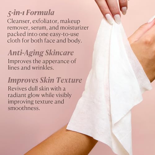Nakery Makeup Remover Wipes for Face, 5-in-1 Infused Cleansing Towelettes, Gentle Exfoliating Wipe for Women, Eye Makeup Eraser for Sensitive Skin, Anti Aging Skincare, Hydrating Formula