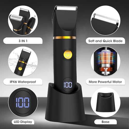 Manscape Body Hair Trimmer for Men: Pubic Hair Trimmer, 3 in 1 Versatile Electric Shaver for Groin,Face,Beard,Nose,Waterproof Body Groomer with Ceramic Blades, Mens Gifts