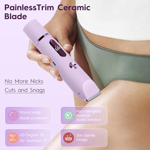 Dual Head Shaver 2 in 1 Bikini Trimmer for Women Electric Razors Lady Pubic Hair, LCD Display Bikini Underarm Arm Leg Face Body 2026 Upgraded Version- Purple