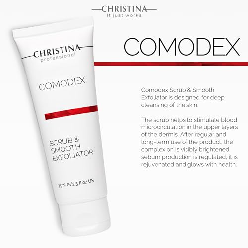 Christina Comodex Scrub & Smooth Face Exfoliator | Fights Oiliness, Visible Pores and Dark Spots | Exfoliate for face Removes Dirt and Oil Residue | Even-Toned Skin Effect 75ml