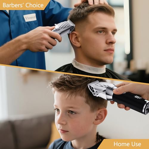 FADEKING¢ç Professional Hair Clippers for Men, Cordless Hair Clippers and Beard Trimmer for Men, Professional Barber Clippers for Hair Cutting and Beard Shaping & Grooming (Silver Black)