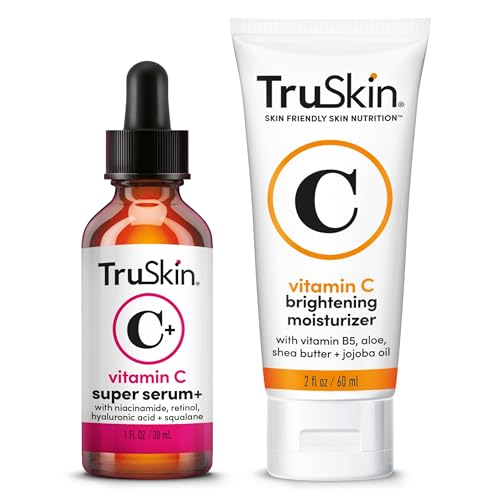 TruSkin Super C Duo - Vitamin C Plus Super Serum, 1 fl oz & Vitamin C Brightening Moisturizer, 2 fl oz - Two-Step Anti Aging Skin Care Set for Hydrated, Smooth & Firmer-Looking Skin
