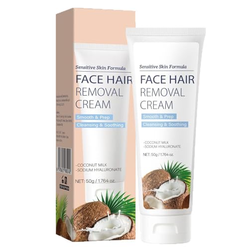 Facial Hair Removal Cream for Women, Coconut Facial Depilatory Cream for Sensitive Skin Hair Remover for Upper Lip and Chin for Face Cleansing & Soothing, Gentle and Non-irritating 1.76 Oz