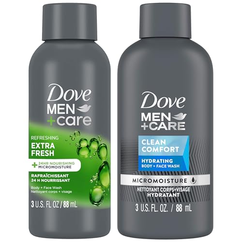 Dove Men+Care Body & Face Wash Variety 2-Pack ??Extra Fresh + Clean Comfort, Travel Essentials, 3 Oz Ea