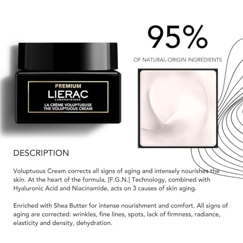 Lierac The Voluptuous Cream Refill - Reduces Wrinkles, Enriched with Niacinamide, Hyaluronic Acid & Shea Butter, Suitable for All Skin Types, Nourishes & Smooths Skin - 50ml Refill