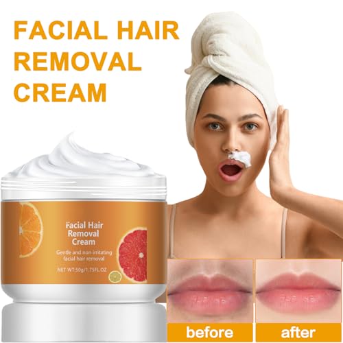 Facial Depilatory Cream, Orange Hair Remover Cream for Upper Lip and Chin for Women Face Hair Remover for Sensitive Skin Gentle and Non-Irritating (2PCS)
