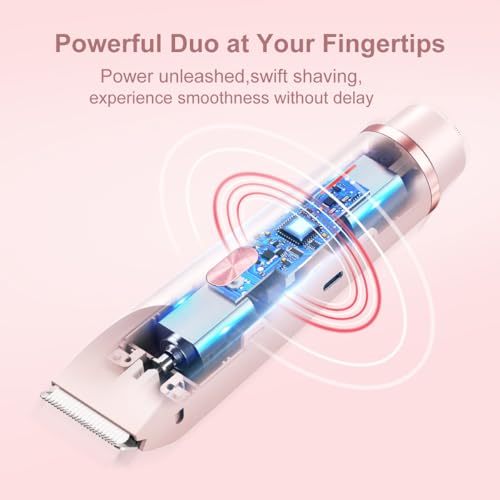 Women's Electric Shaver Bikini Trimmer for Women Razors 2-in-1 Dual Head Design IPX7 Waterproof Wet & Dry Use Body Groomer Hair Trimmer Remover for Facial Underarm Arm Face Leg Bikini (Pink)