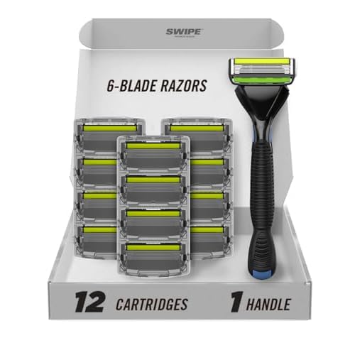 SWIPE Premium Men's 6-Blade Razor Kit (Flex Head Handle + 12 Refills) (No Trimmer)