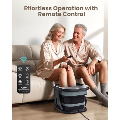 Puboo Collapsible Foot Spa Bath Massager with Heat, 95-115¡ÆF Precise Temp Control, Motorized Massage Rollers, Heated Foot Bath Soak Tub, Fits US Men¡¯s Size 11