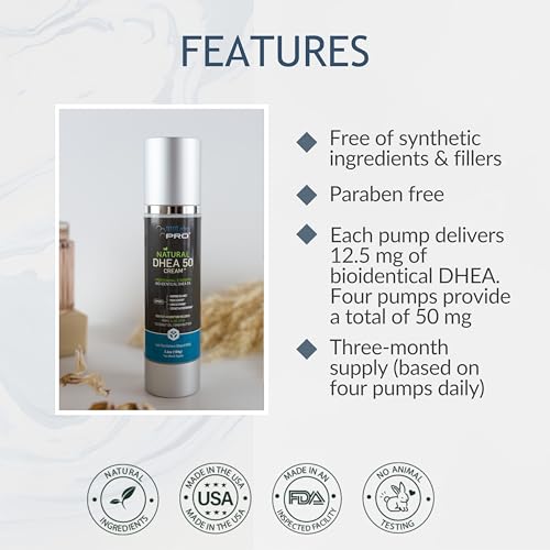 BIOLABS PRO Dhea Cream - Bioidentical Natural Dhea for Women Or Men - 50mg Per Dose - Three Month Supply - Luxury Bottle - 3.6oz