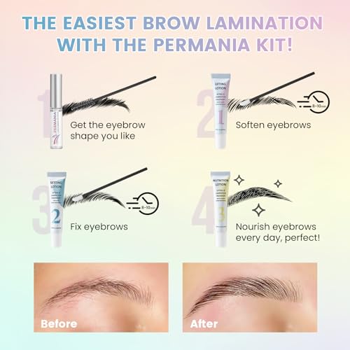 PERMANIA Brow Lamination Kit, Tube Design Instant Perm for Fuller & Thicker Eyebrows Salon Result lasts 4 weeks