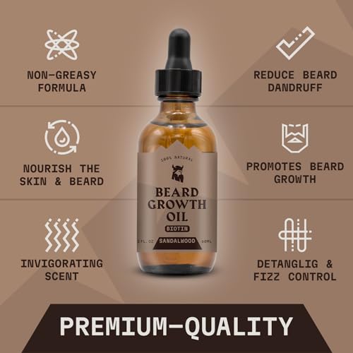 Striking Viking Beard Growth Oil for Men - 2 Fl Oz, Sandalwood - Thickening & Conditioning Beard Oil with Biotin - Facial Hair Serum with Argan & Jojoba for Hydration