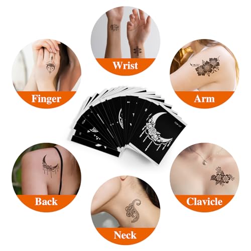 20 Sheets Temporary Tattoo Stencil Kit, Tattoo Templates for Real Tattoos Mehndi Stencils for Kids Teens Adults Body Paint