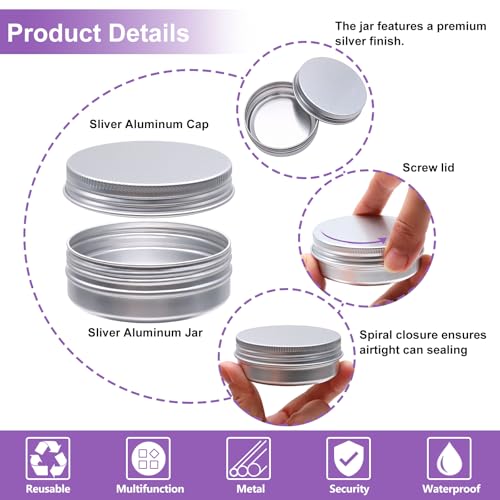 64Pack 2oz Aluminum Tin Jars, Metal Round Tins with Screw Lid for Lotion Bars, Balms, Cream, Salve, Spices, Toiletries