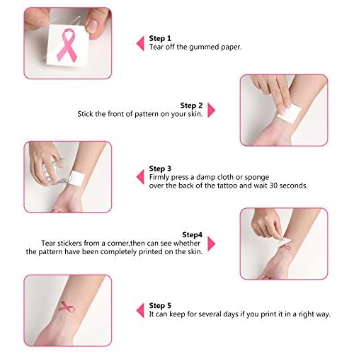 192PCS Breast Cancer Awareness Pink Ribbon Tattoos - Walk/Football Team/Run/Fundraising Giveaways Favors