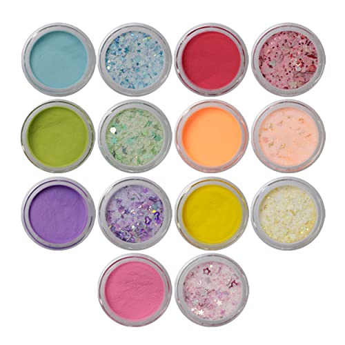 Nail Factory - Acrylic Powder Set Seven Collection, 14 Colors Mixed Shapes Set Glitter Nail Sequins Powder Holographic, Professional Nail Art Cosmetic, 3.5 Gr. Each One.