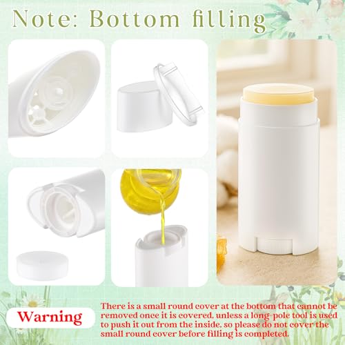 50 Pack White Empty Deodorant Containers, 75ml/2.5oz, Bottom Filling, Refillable Deodorant Tubes Lipstick Balm Tubes Twisted, Plastic Oval for Homemade DIY Aromatherapy, Balm, Lotion