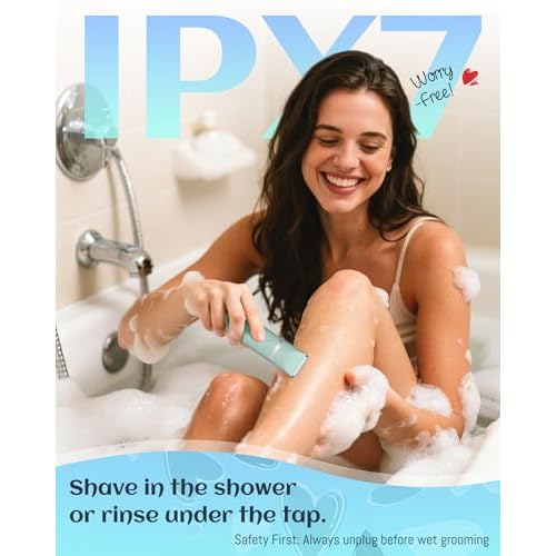 Bikini Trimmer Women,Electric Razor for Pubic Hair Women's Foil Shaver Rechargeable Shaver Removal with Snap-in Ceramic Blades,IP7X Waterproof,Wet and Dry Use,Green