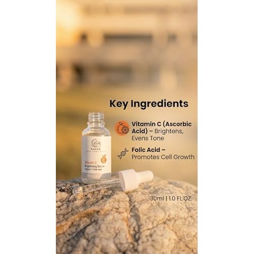 MAYA Vitamin C Brightening Serum with Folic Acid, Face Serum for Hydration & Glow, Lightweight Daily Facial Serum, 30ml
