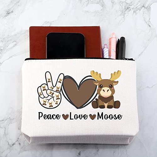 MNIGIU Funny Moose Gift Peace Love Moose Cosmetic Bag Moose Deer Makeup Bag Moose Lover Gift