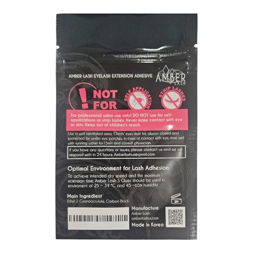 Amber Lash, S Glue 10ml for Professional Eyelash Extension, 1-Second Dry time, Up to 8 Weeks Bonding, Strong Strength, Carbon Black Adhesive for Salon Use, Latex Free and Formaldehyde Free