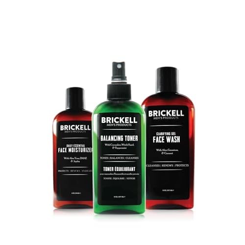 Brickell Men's Daily Face Cleanse Routine for Oily Skin, Alcohol Free Toner, Gel Facial Wash and Moisturizer, Natural and Organic, Scented