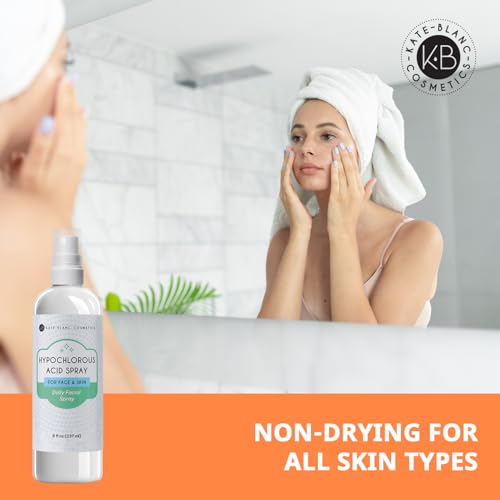 Kate Blanc Cosmetics Hypochlorous Acid Spray for Face and Skin. Gentle Facial Cleanser for Acne-Prone & Sensitive Skin with .02% HOCl (8oz) (Pack of 2)