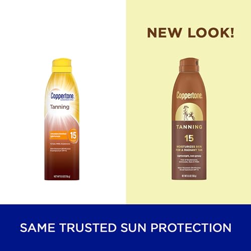 Coppertone Tanning Sunscreen Spray with Broad Spectrum SPF 15, Water Resistant Spray Sunscreen, Lightweight and Non-Greasy, 5.5 Oz (Pack of 2)