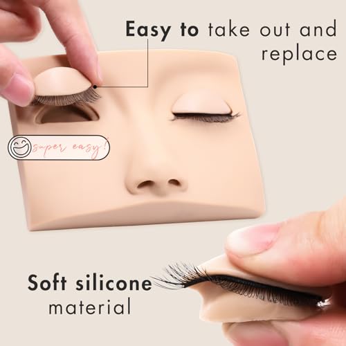 Double Layer Lash Mannequin Head - Realistic Soft-Touch Rubber Head With 2 Layers Replaced Eyelids - Training Makeup Head(1 Pair Removable Eyelids)
