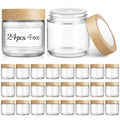 24Pcs 4 oz Small Glass Jars with Lids, Bumobum Clear Cosmetic Jars with Plastic Woodgrain Lids, 120ml Refillable Empty Containers for Cream, Salve, Powders and Lotion Storage