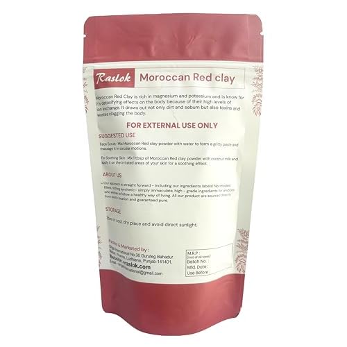 Moroccan Red Clay Powder 100g | 3.52 oz. | Suitable for Face Mask, Scrub,Soaps,Bath Bombs, Body Wraps | Very Fine Powder | No Additives | Detoxifies, Removes impurities