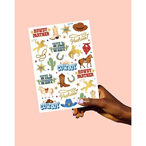 xo, Fetti Cowboy Temporary Tattoos for Kids- 52 Foil Styles | Rodeo, Boys Cowboy Crafts, Birthday Party Favors, Western Baby Shower Decorations