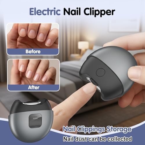 Electric Automatic Nail Clipper,3 in 1 Automatic Electric Nail Clippers,Electric Nail Trimmer for Seniors,USB-Rechargeable with LED Light and Nail Scraps Storage,Portable,Safe for Babies(Gray)