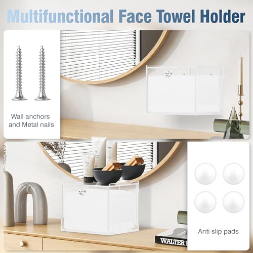 Disposable Face Towel Container Box with Drawer, Acrylic Storage Containers Compatible with Clean Skin Club Clean Face Towels, Clear Makeup Organizer for Face Towel (Excluding Facial Towels)