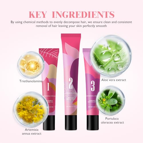 Gentle Facial Hair Removal Cream for Women, Painless Hair Removal Kit with Cream & Smoothing Gel & Soothing Lotion, Soothing Hydrating Facial Depilatory Cream for Sensitive Skin
