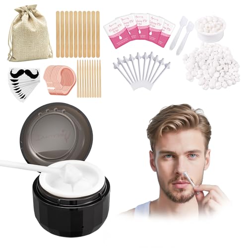 Beauty7 Nose Wax Kit, Face Ear Nose Hair Removal Kit for Men and Women, 100g Waxing Beads, Portable Wax Heater, 32 Applicators, USB-C Heating, Reusable Silicone Pot