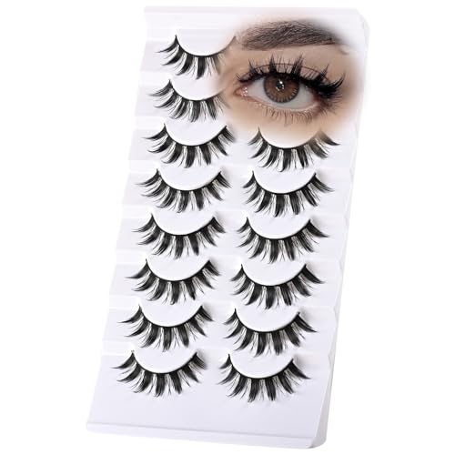 Manga Lashes Anime False Eyelashes Cat Eye Lash Strips Manhua Eye Lashes Natural Look Doll Spike Wispy Fake Mink Lashes Fluffy Eyelash Pack 8 Pairs 8-15mm Short Manhwa Pesta?as for Women