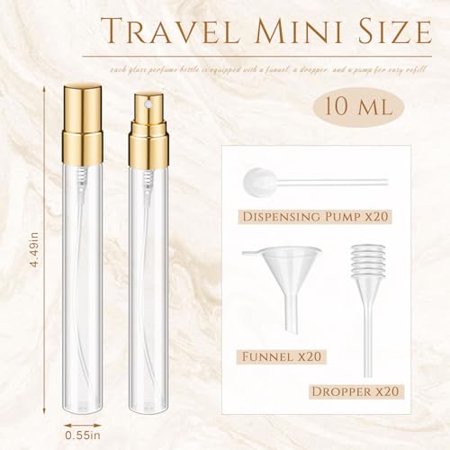 Domensi 60 Pcs 10ml Mini Perfume Bottle Fine Mist Atomizer Glass Refillable Bottles Decants Bulk for Perfumes Travel Glass Container with Atomizer Pump Kit for Toiletries Fragrance Liquid (Clear)
