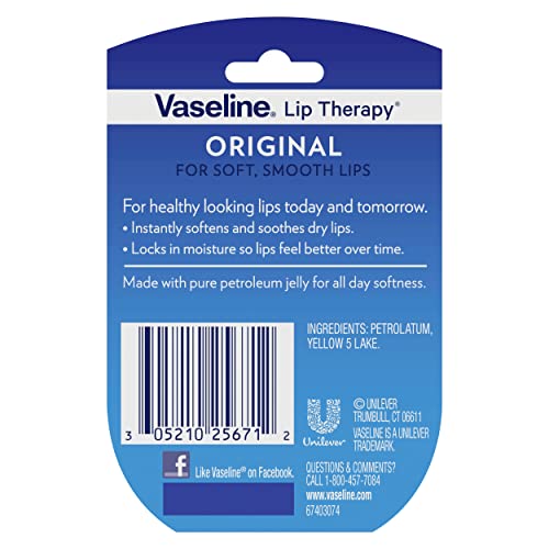 Vaseline Lip Therapy Original + Vitamin E, Mini 2-Packs (6 Jars) ? Fragrance-Free Lip Balm, Moisturizer for Soft, Smooth & Glossy Lips, 0.25 Oz Ea