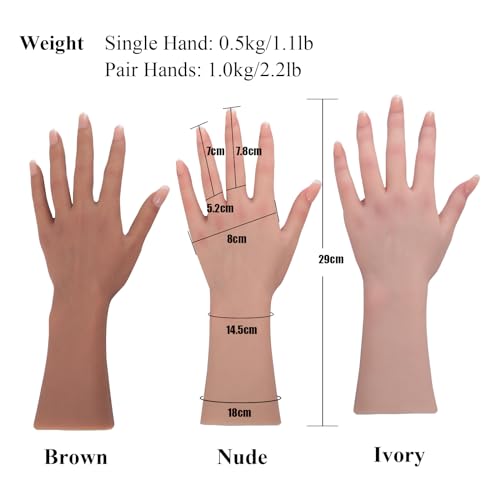 Silicone Realistic Female Hand Acrylic Nails Pratice Training For Nail Art Showing Jewelry Life Size Female Model Flexible Bendable (Right Hand-With Skeleton, Ivory)