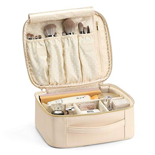 Vlando Toiletry Bag, Large Wash Bag, Travel Cosmetic Make-up Bag, Multi-compartment with Dividers for Cosmetics Makeup Brushes Toiletry Jewelry Accessories, Beige
