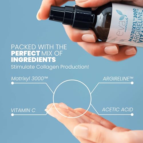 Eva Naturals Matrixyl 3000 & Argireline Peptide Serum for Face ? Anti-Aging Collagen Booster with Vitamin C & Hyaluronic Acid ? Reduces Appearance of Fine Lines, Smooths, Hydrates & Firms - 2 Fl Oz