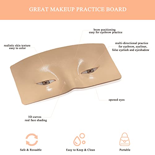 Makeup Practice Face Board, Resusable 3D Makeup Mannequin Face, Eyes Makeup Practice Face with Makeup Kit for Makeup Student and Beginner to Practice Eyeshadow Eyeliner Eyebrow Makeup & Lash Extension