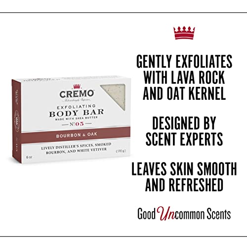 Cremo Bourbon & Oak Exfoliating Body Bars (3-Pack) - A Sophisticated Blend of Distiller¡¯s Spice, Fine Bourbon and White Oak