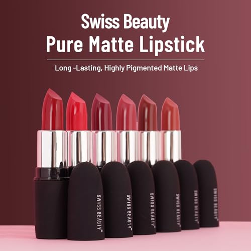 SWISS BEAUTY Pure Matte Creamy Lipstick | Non-drying, Highly pigmented Lipstick | Shade- Murphy Brown, 3.8gm|