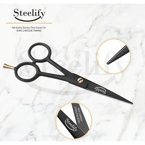 5" Beard Mustache Scissors with 1 Mustache Comb, 1 Beard Comb and Leather Pouch ? Professional Beard Trimming Scissors for All Facial Hair ? Grooming Scissors Men