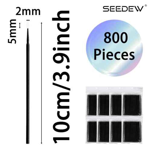 800 Pieces Microswabs for Eyelash Extensions, 10CM Lash Cotton Swabs, Microfiber Wands Brush for Lash Removal, Clean Mascara (Simple Packaging)-(Black)