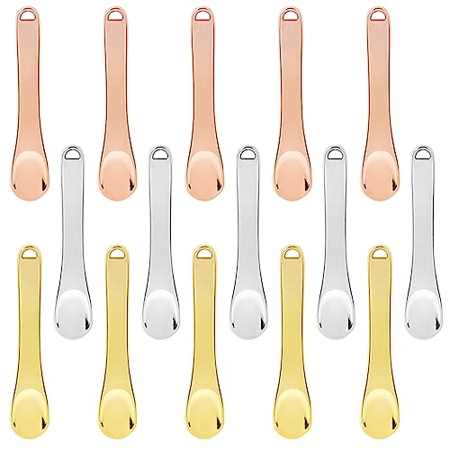 15 Pieces Mini Metal Cosmetic Skincare Spatula,YuCool Mini Reusable Mask Facial Scoop,for Facial Cosmetic for Face Mask Cream(3 Colors)